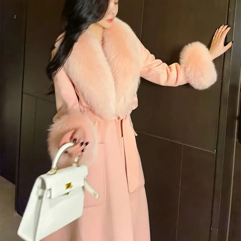 

Женское зимнее кашемировое пальто с воротником из лисьего меха