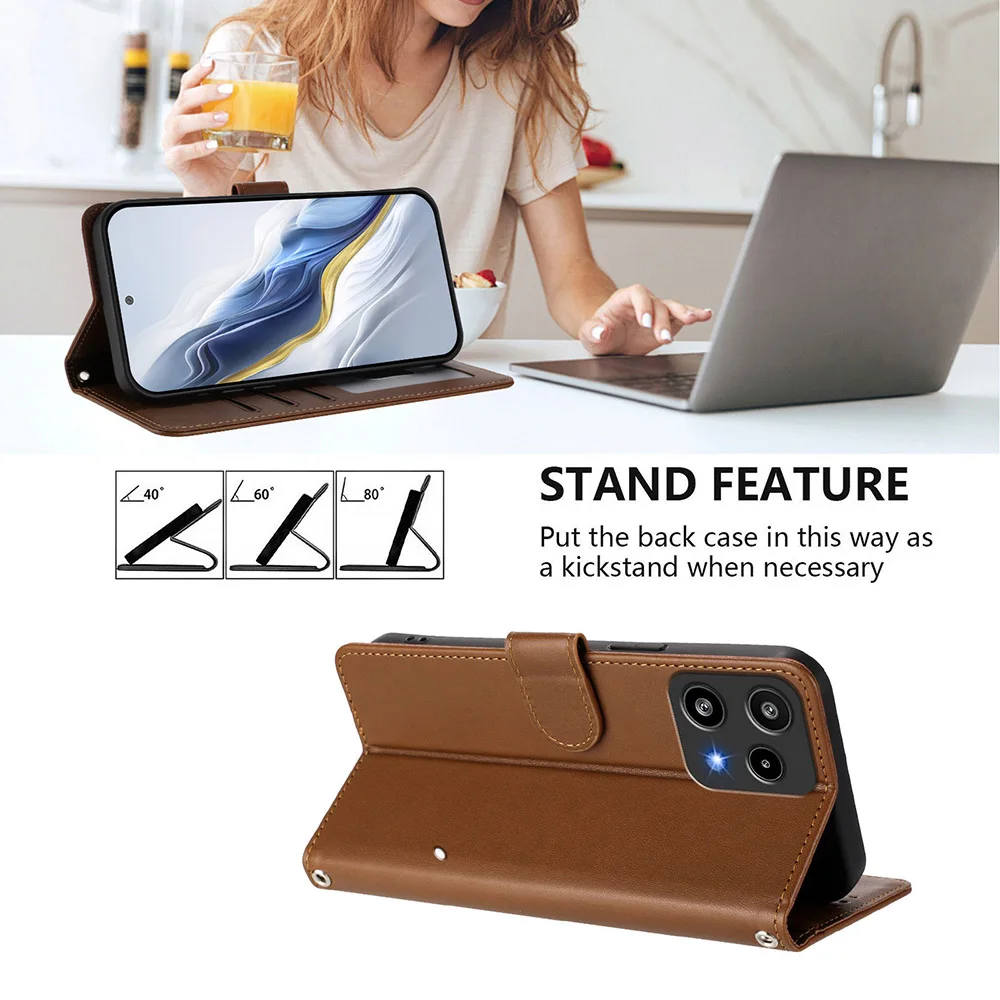 Elegant Leather Phone Case with Kickstand, Card Slots, and Wallet Strap