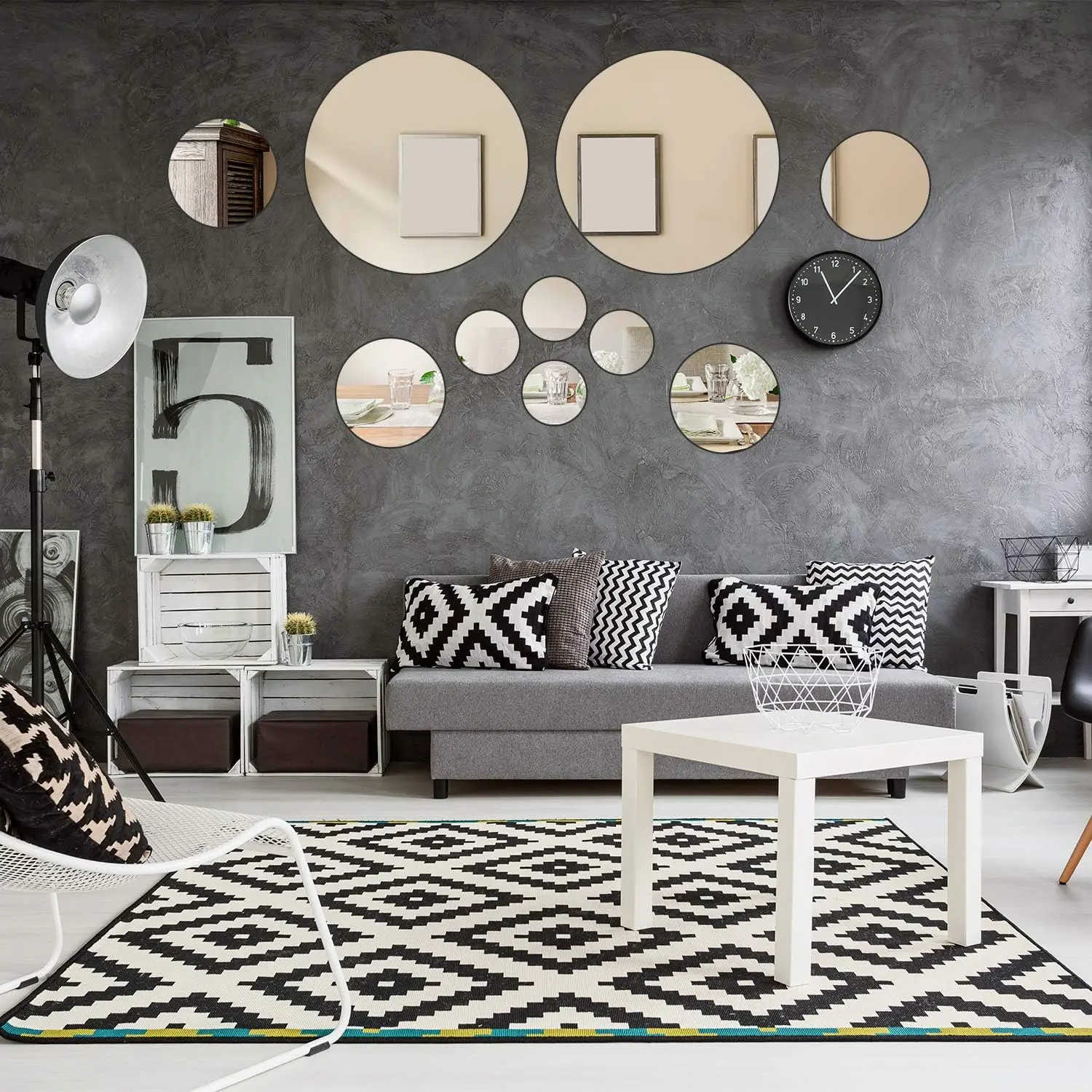 52 Pieces Flexible Mirror Wall Stickers Set Removable Acrylic Mirror Circle Self Adhesive Plastic Decal for Decor