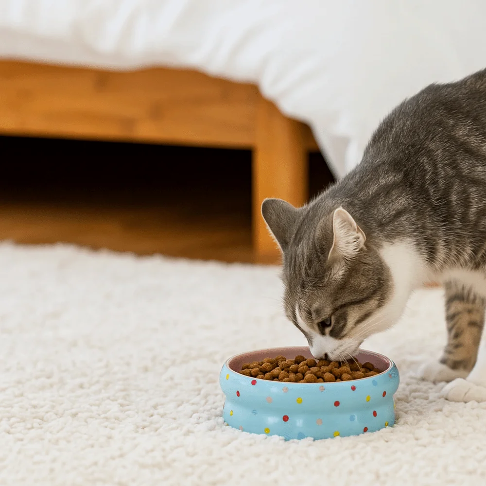 Easy Clean Wide Mouth Ceramic Cat Bowl Cartoon Donut Shape Pet Water Bowl Anti-Tip Heavy Base Dog Food Bowl Pet Households