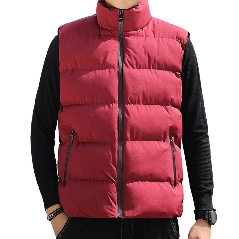 Chaleco de algodón para hombre, chaleco acolchado con cuello levantado, abrigo con protección para el cuello, bolsillos con cremallera a prueba de viento, calidez para Otoño Invierno