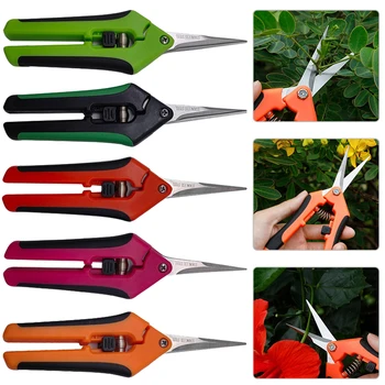 Garden Stainless Steel Flower Scissors Gardening Shears Fruit Grape Thinning Pruning Shears Straight Elbow Gardening Scissors