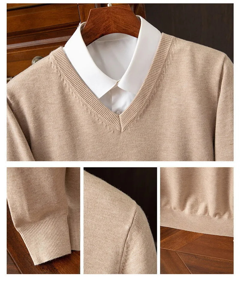 Description Picture 5 of item100 Ordos Wool Sweater Men's Clothing V-neck Long Sleeved Pullover Cashmere Knitted Bottom Tops Soft Warm