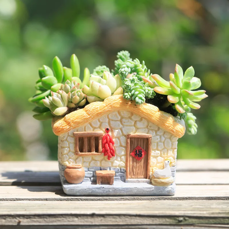 Vintage Farmhouse Planter for Succulents Air Plants Creative Flower Pot Funny Cottage Grange Fairy Garden Home Tabletop Decor - 5