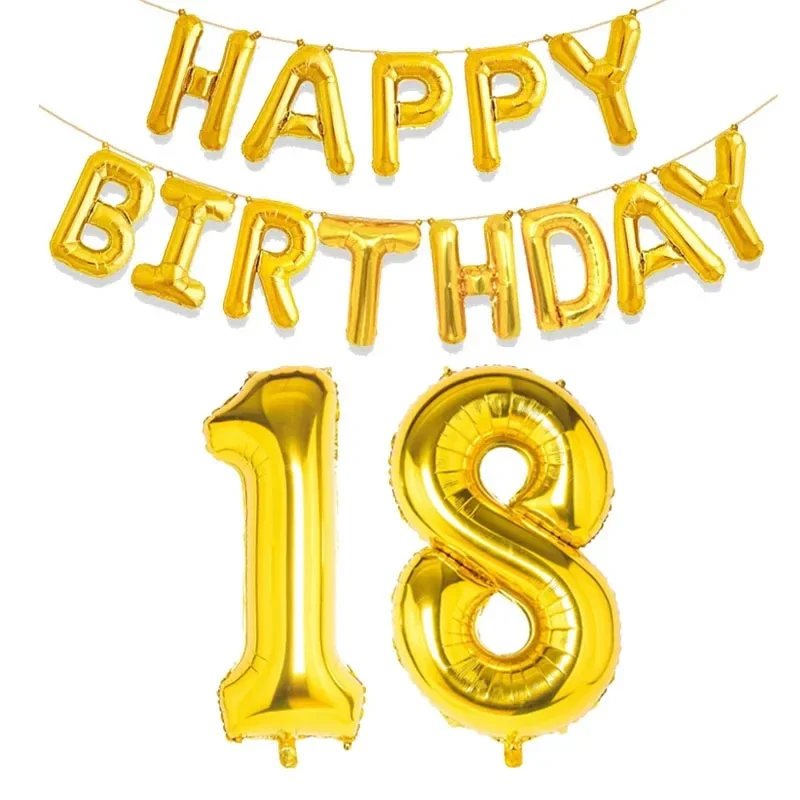 15 Stück Goldene Happy Birthday 30-Zoll Zahlen-Folienballons Kinder Erwachsene Partydekoration Junge Mädchen 10 18 20 25 30 35 40 50 60 Jahre Alt – Detail 10