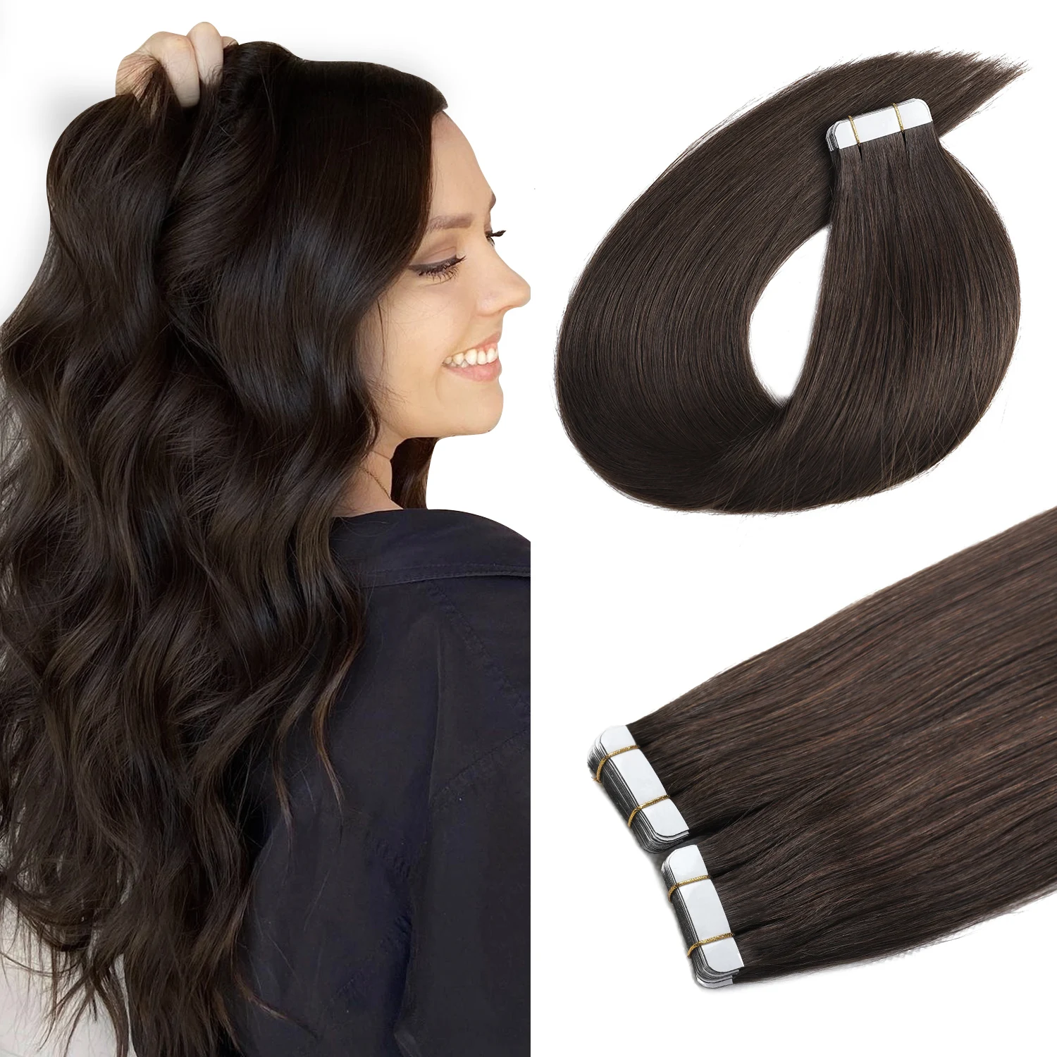 XDhair-Tape-in-Hair-Extensions-for-Women-50g-14-22-Dark-Brown-Hair ...