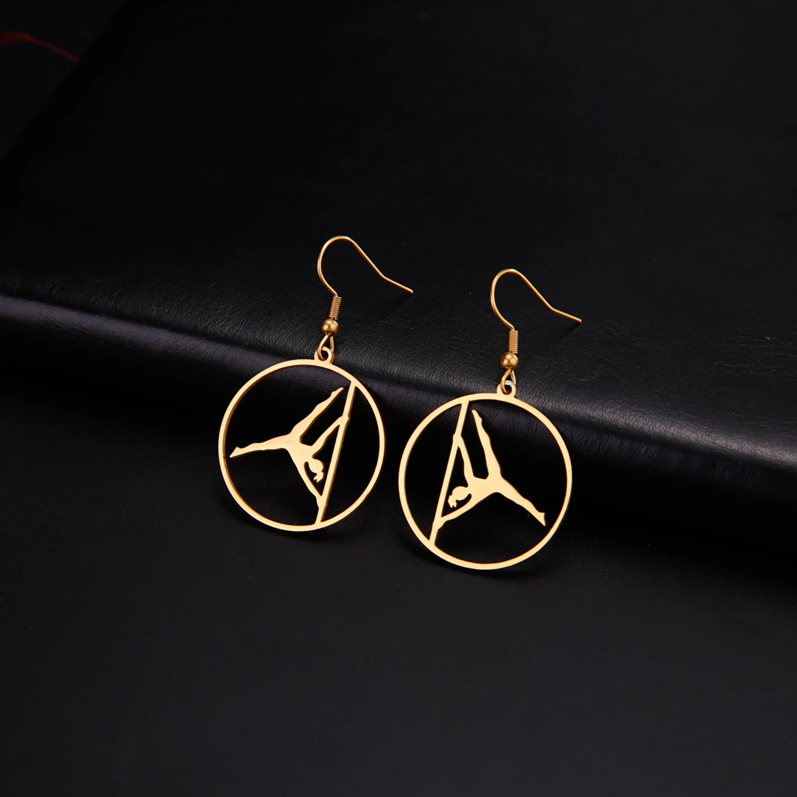 Pole Dance Action Dangle Earrings for Women Stainless Steel Gold Color Yoga Girl Hoop Earring Fashion Gymnastics Jewelry Gifts 3