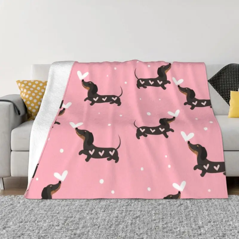 

Sausage Dog Blanket 3D Printed Soft Flannel Fleece Warm Dachshund Throw Blankets for Car Bed Sofa Bedspreads