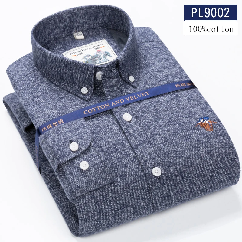 Autumn Plush thicken long-sleeve shirts for men slim fit formal 100%cotton warm shirt solid embroidery Casual office clothes