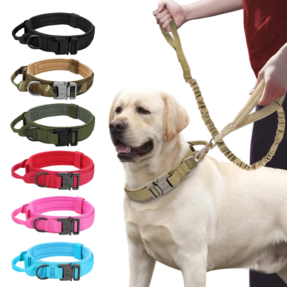 Durable Military Tactical Dog Collar Bungee Leash Set Pet Nylon Walking