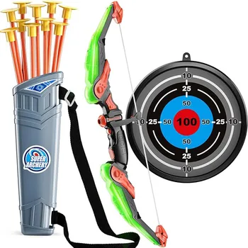 TEMI Kids Bow And Arrow Set LED Light Up. 10 Suction Cup Arrows, Target & Quiver. Lndoor And Outdoor Toys For Boys And Girls 1