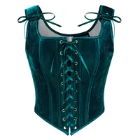 SD Women Tank Tops Vintage Renaissance Velvet Corset 12 Bones Square Neck Cross Lace-Up Front Jackets Coats Vest  Sleeveless Top - Image 3