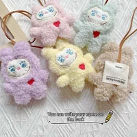 Cartoon Plush Monster Labubu Squeak Keychian Name Sticker Anti-lost Mark Luggage Tag Charm Backpack Decoration Accessories Gifts 2