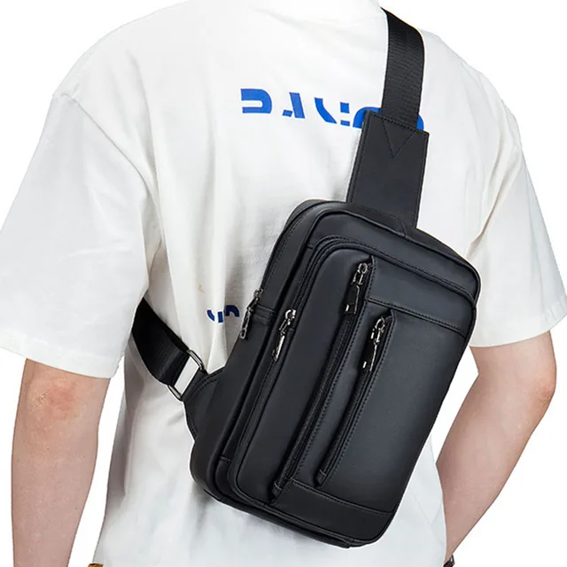 Men's Genuine Leather Top Layer Cowhide Shoulder Bag Waterproof Crossbody Bag Travel Sling Messenger Pack Chest Bag for Male 6