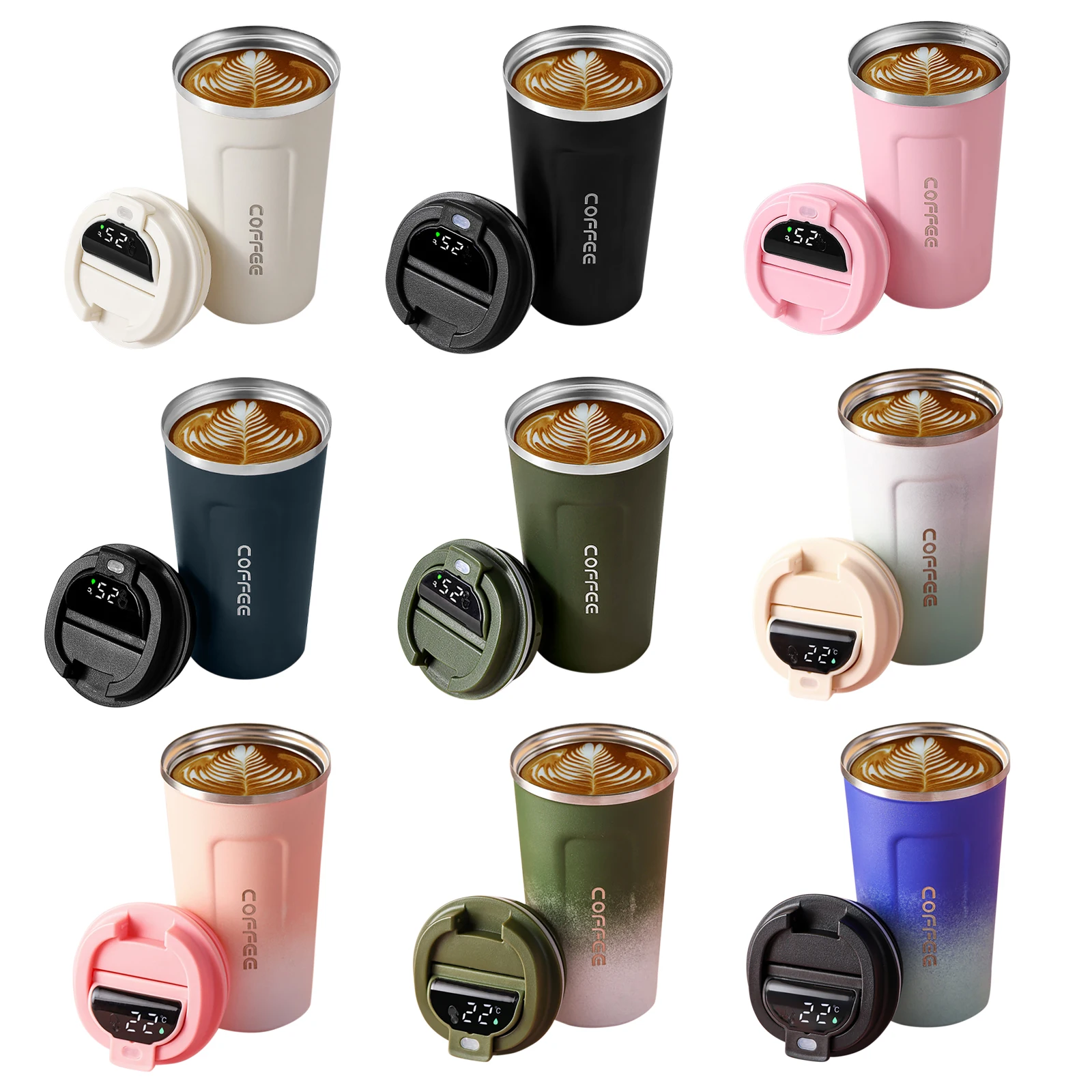 HD LCD 스마트 온도 측정 커피 컵, 자동차 단열 컵 주전자, 510ml
