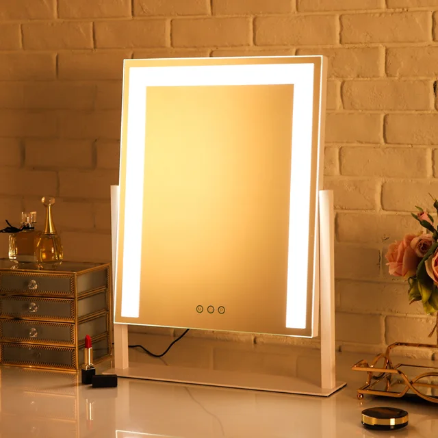 Lighted Makeup Mirror Hollywood Large Vanity Makeup Mirror with Light Smart Touch Control 3 Colors Dimmable Light 360 Rotation
