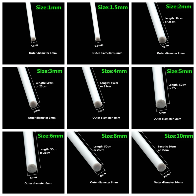 ABS Solid Round Bar 5~20PCS Diameter 1/1.5/2/3/4/5/6/8/10mm DIY Handmade Sand Table Material Model Building Plastic Solid Round