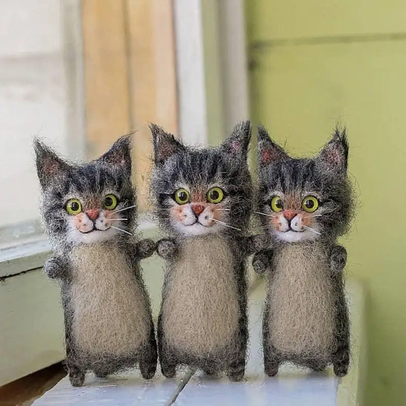 Hand-made Kitty Wool Felt Poke Poke DIY Material Package Felt Doll Creative needle felting painting kit needle felting kit wool felting kit sewing craft kit