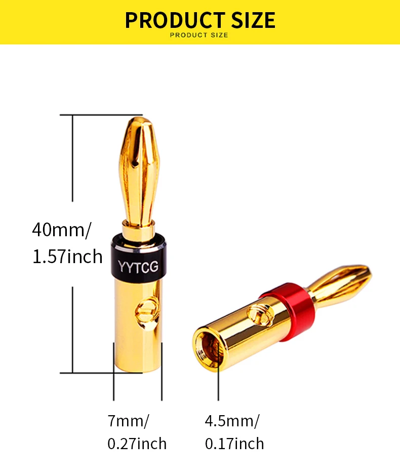 YYTCG 4 Stück 24K Kupfer vergoldeter Bananenstecker, Lautsprecherstecker, 4,5 mm Bananenstecker passend zu 4,5 mm Innenkabel – Detail 7