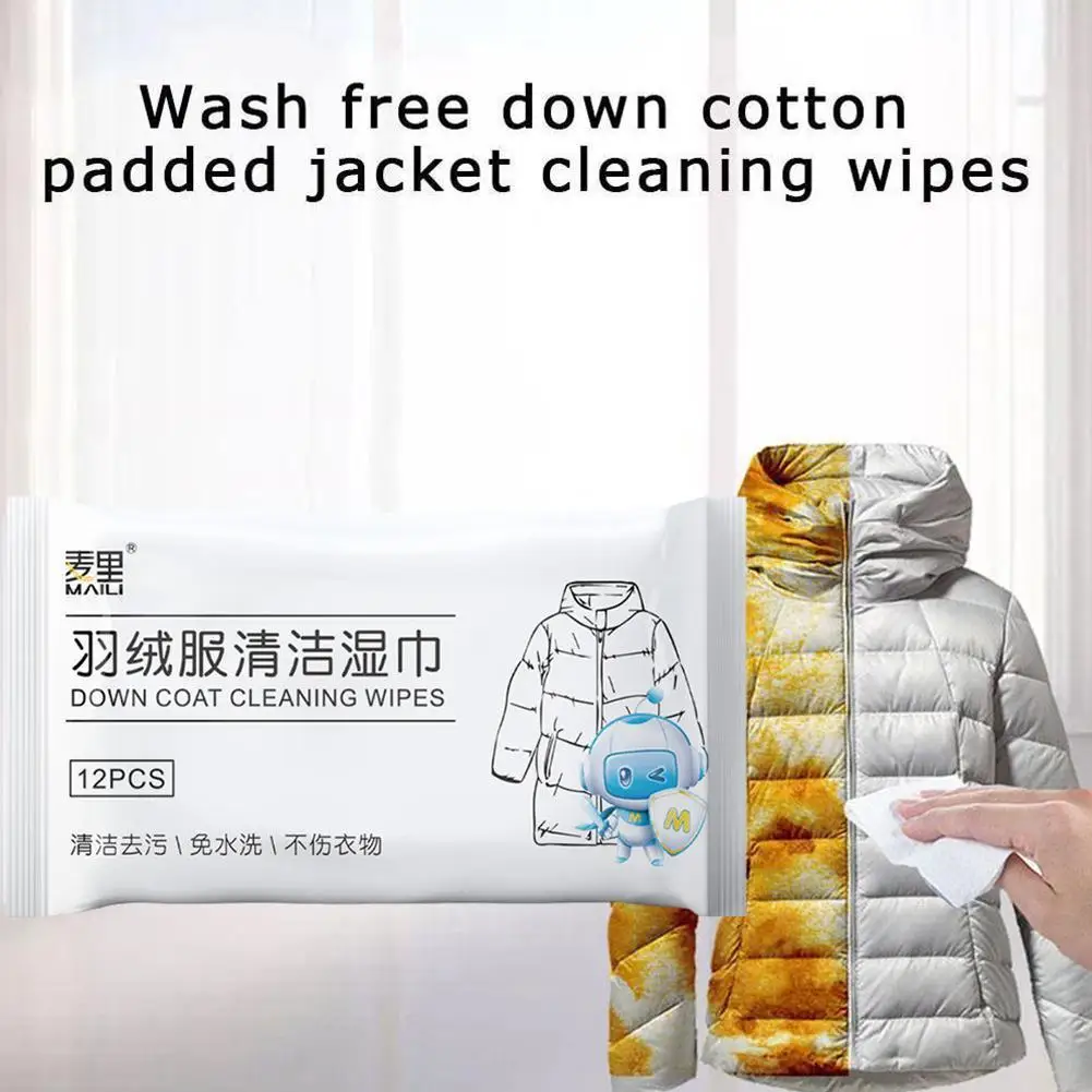 12sheets/bag Down Coat Cleaning Care For Jackets Quickly Remove Stain Wet Wipes Clothes Cleaning Care Wash-free Wi P4U9