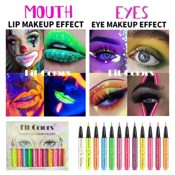 Fit Colors 12pcs/set colorful liquid UV waterproof Fluorescent Eyeliner Face Body Paint Pen long-lasting easy to remove 2