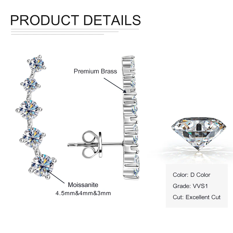 Rrjzz 4,5 mm, 4 mm und 3 mm VVS1 Moissanit-Ohrstecker, D-Farbe, künstliche Diamanten, Charms-Ohrringe für Frauen, Geschenk – Detail 10