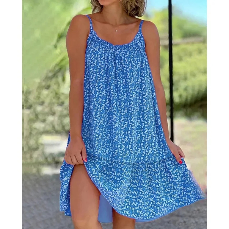 

Women Floral Print Dress Casual Sexy Spaghetti Strap Party A-Line Sleeveless Mini Dresses Female Loose Beach Sundress Vestidos