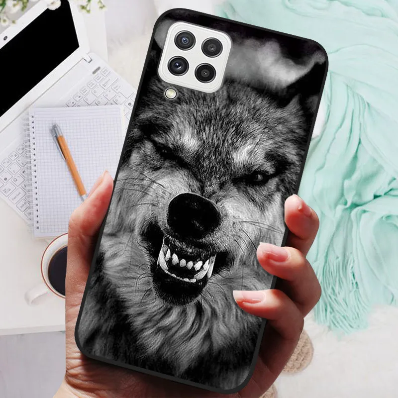 Black Silicone Soft Case with Lion and Wolf Design - Protective Shell for Samsung Galaxy A22/A22s 5G
