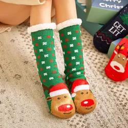 Cozy Christmas Fuzzy Fluffy Women's Winter Slippers - Soft Anti-Slip Plush Socks with Deer & Elk Design - One Size (Green elk)
