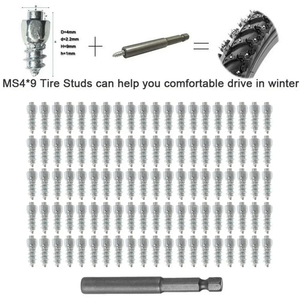 100pcs Winter Wheel Lugs Snow Screw Tire Studs Anti Skid Anti-Slip Chains Spikes With Tool For Car Motorcycle Bicycle NEW