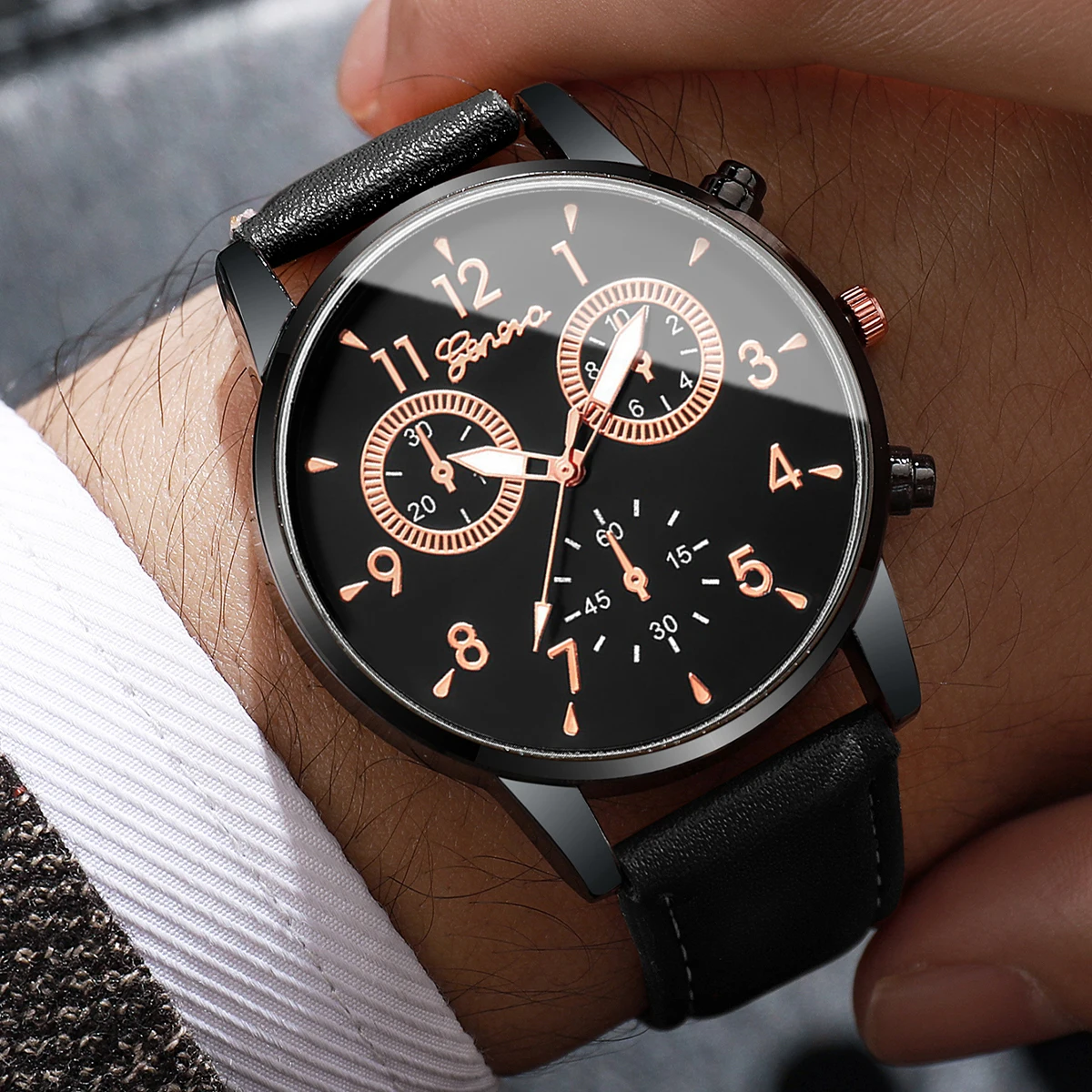 2PCs/Set Men's Watch Set Classic Versatile Fashion Casual Style Quartz Leather Watch Sport Style Business Watch Box not included 3