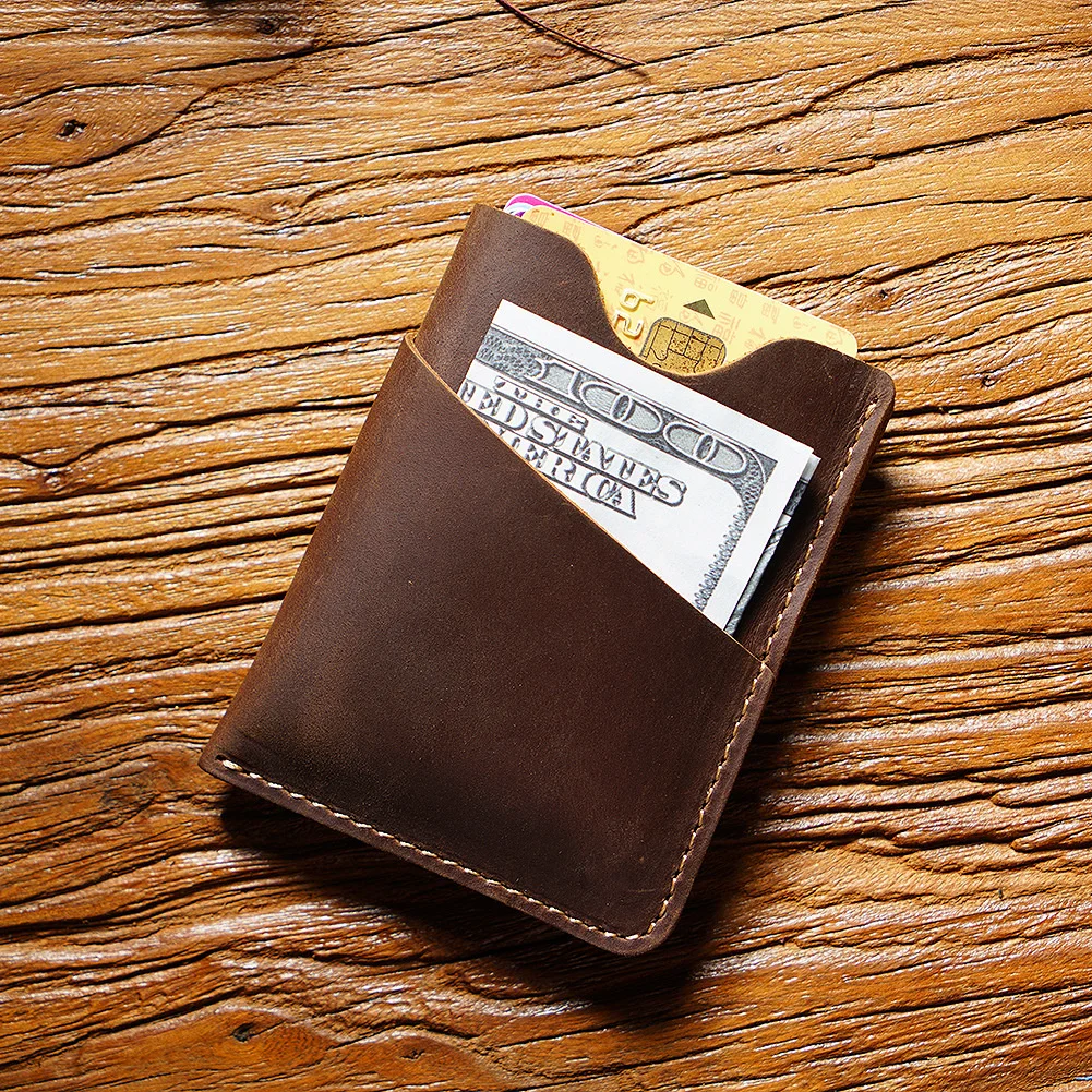 Crazy Horse Leather Card Holder Men\'s Casual Small Wallet Clip Bag Business Credit ID Card Holders Handbag Wholesale
