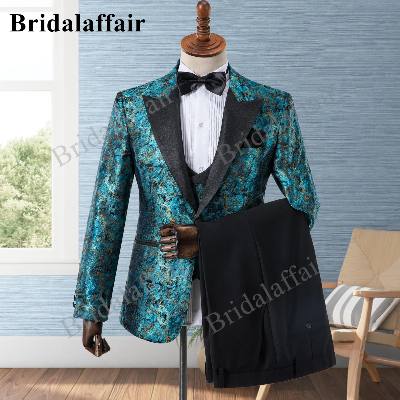 Bridalaffair Mens Malachite Green Suits Elegant Wedding Party Tuxedo Suit Slim Fit for Men 3Pcs Blazer Coat Vest Pant Set 3pcs halloween cosplay costume giraffe hair hoop bow tie with tail masquerade party event costume props photography accessories