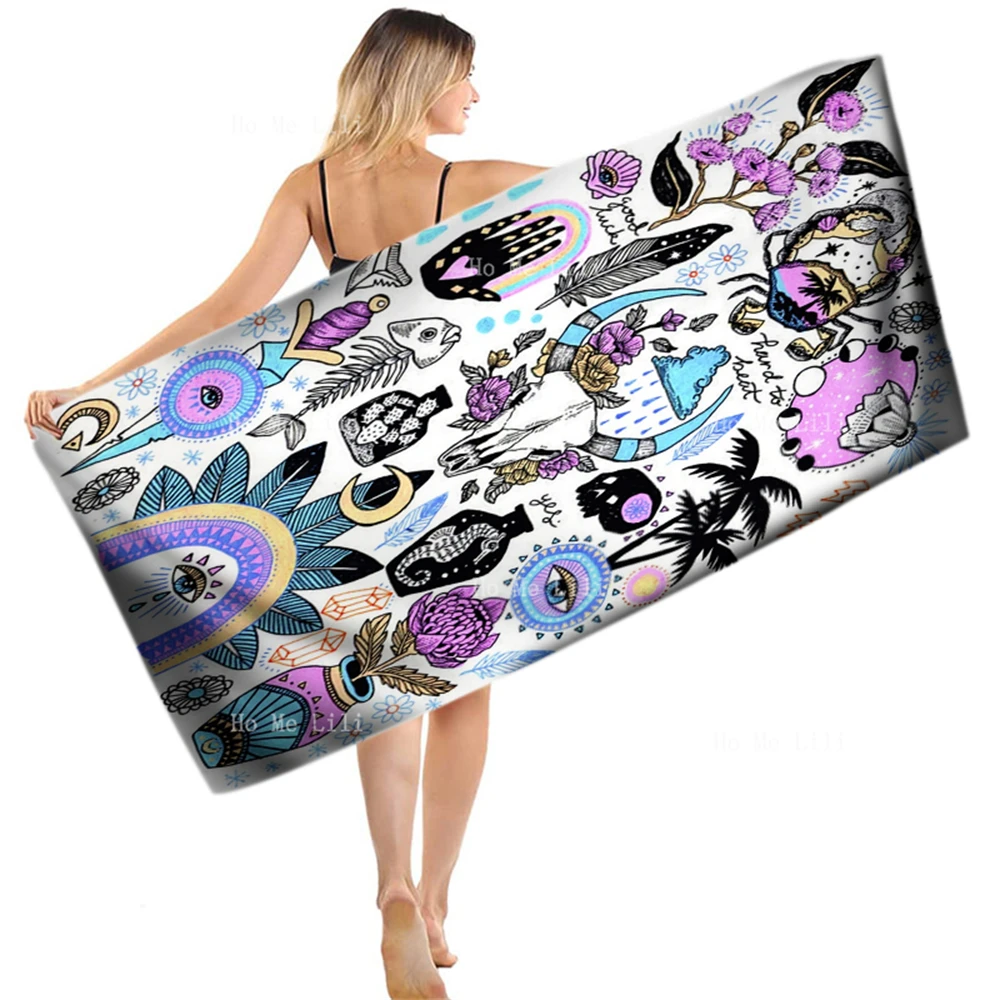 

Occultism Pastel Goth Goat Skull Horn Psychedelic Eye Floral Mystic Flower The Zodiac Quick-Drying Towel