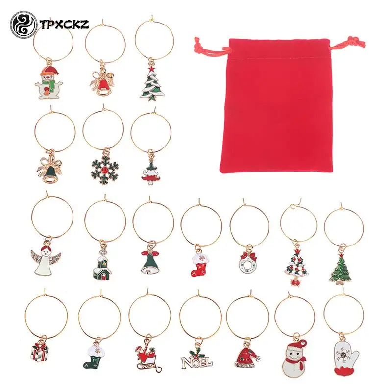 Wine glass decorations 20pcs Christmas decorations for home Noel Natal cup ring party New Year supply