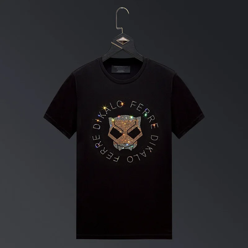 

2024 Character Rhinestones Mens T Shirt Summer Fashion Streetwear Mercerized Cotton O Neck Short Sleeve Tshirts Plus Size 6XL