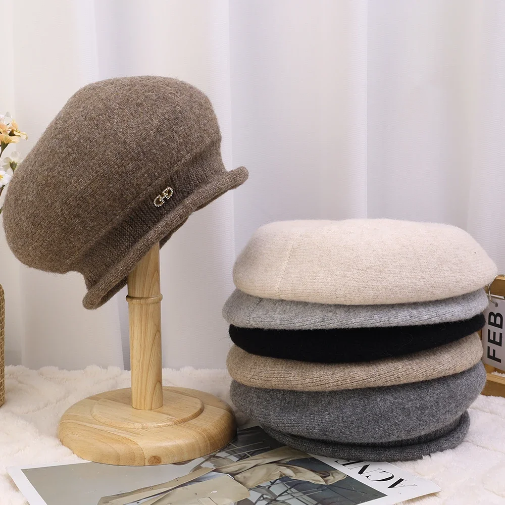 Women's Beret Hat Elegant Autumn Winter Warm Painter Style_voghion.com