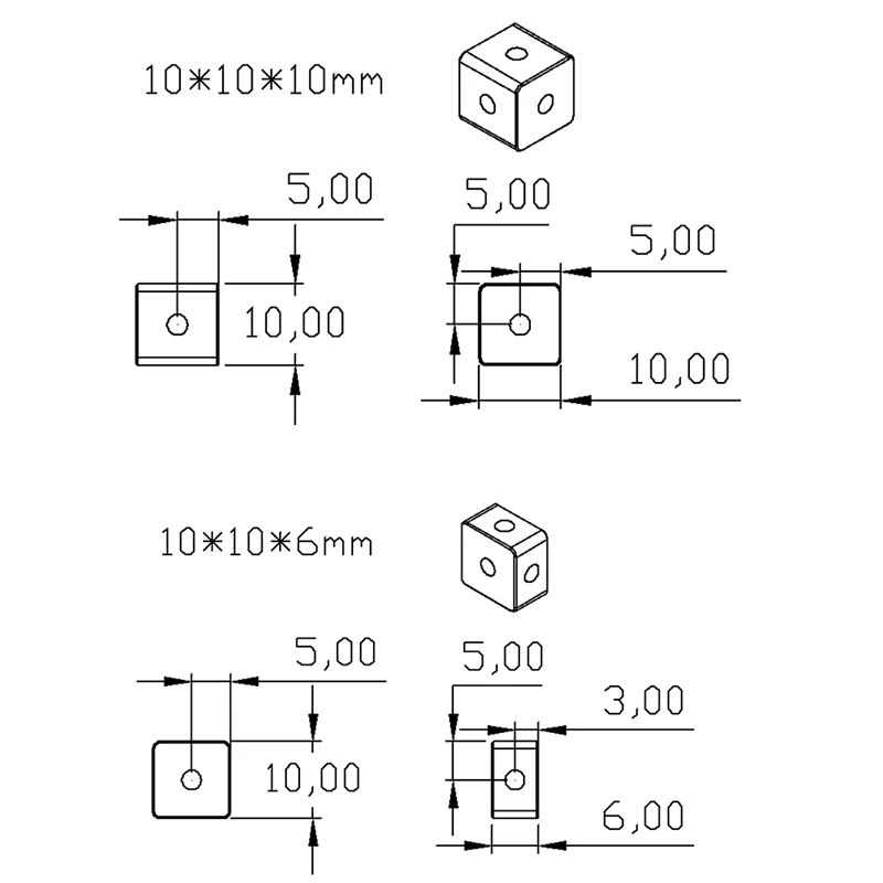 3-Sided Fixed Block Connector, Hexagonal Nut, M3