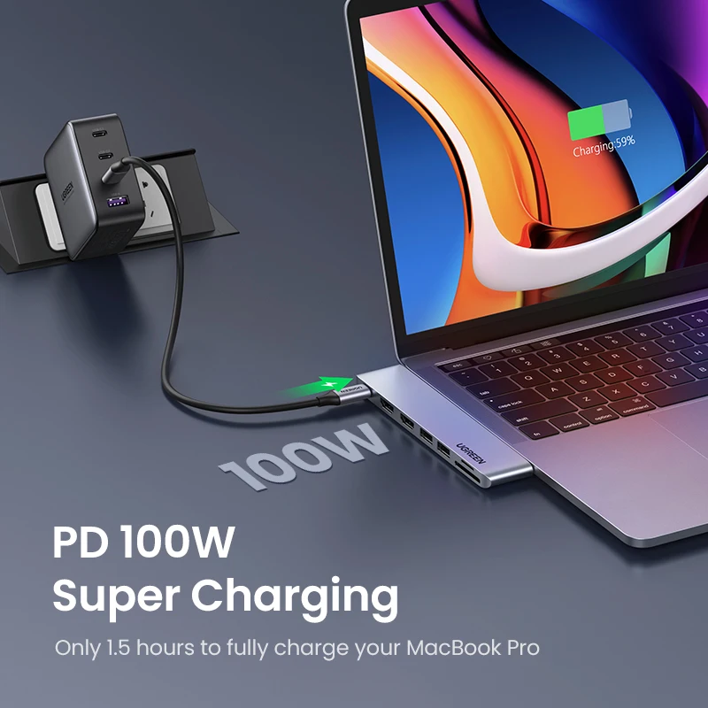 Фото USB-концентратор UGREEN с двумя портами USB Type-C на Multi USB 3,0 4K HDMI для MacBook Pro Air №4