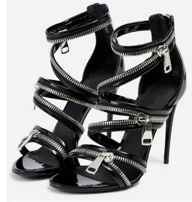 

Unique Design Zipper Sandals Hot Sell Solid Pumps Summer New Style Elegant Party Women Shoes Plus Size Sexy High Heels