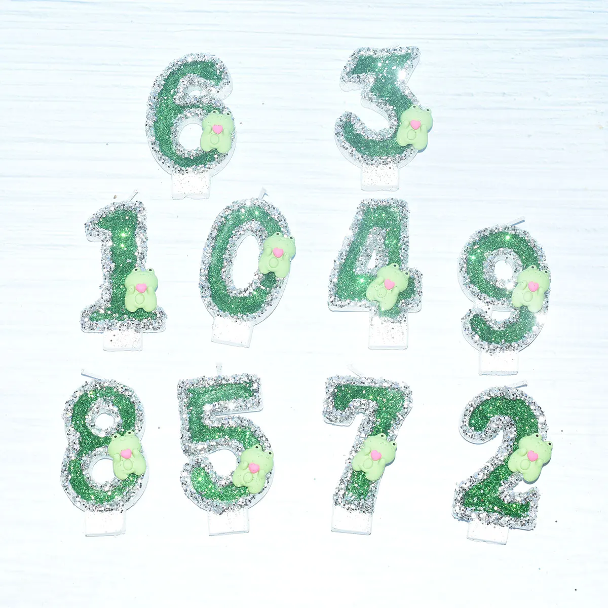 

Green Frog Candle Kids Boy Birthday Party Favor Gift Cake Topper Silver Glitter Cute Dinosaur Decoration Dessert Baking Supplies