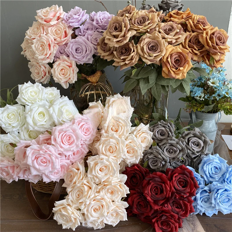 9 Head Artificial Pink Rose Wedding Bridal Bouquet Photography Props Home Garden Decoration Garden Decoration Ornaments
