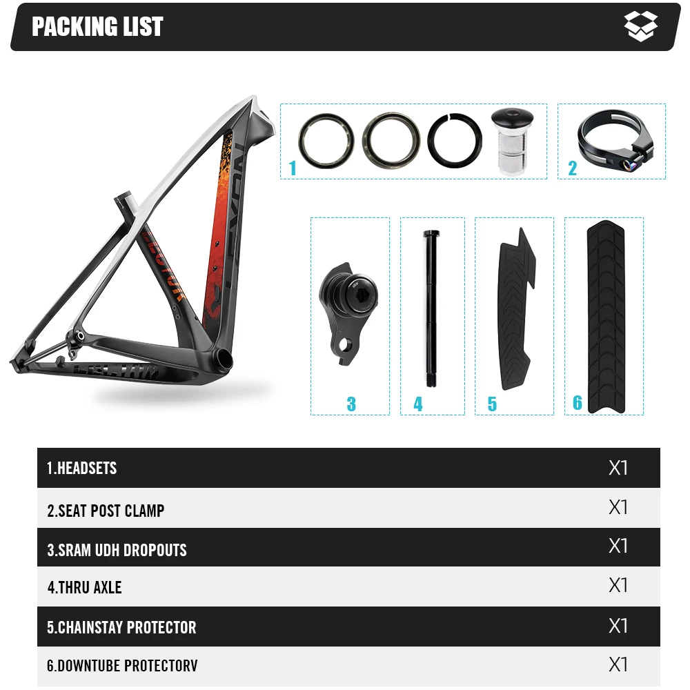 Lexon LECTOR Full Carbon MTB Frame 29 Boost 148*12mm Thru Axle T1000 Mountain Bike 15/17/19 Inch BB92 For Bicycle Accessories