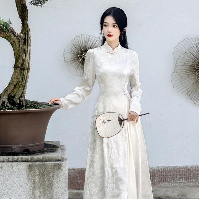 2024 Vietnam Ao Dai Cheongsam Traditional Oriental Dress Set Improved  Vietnam Aodai Qipao Wide Leg Pants Two Piece Suit - AliExpress
