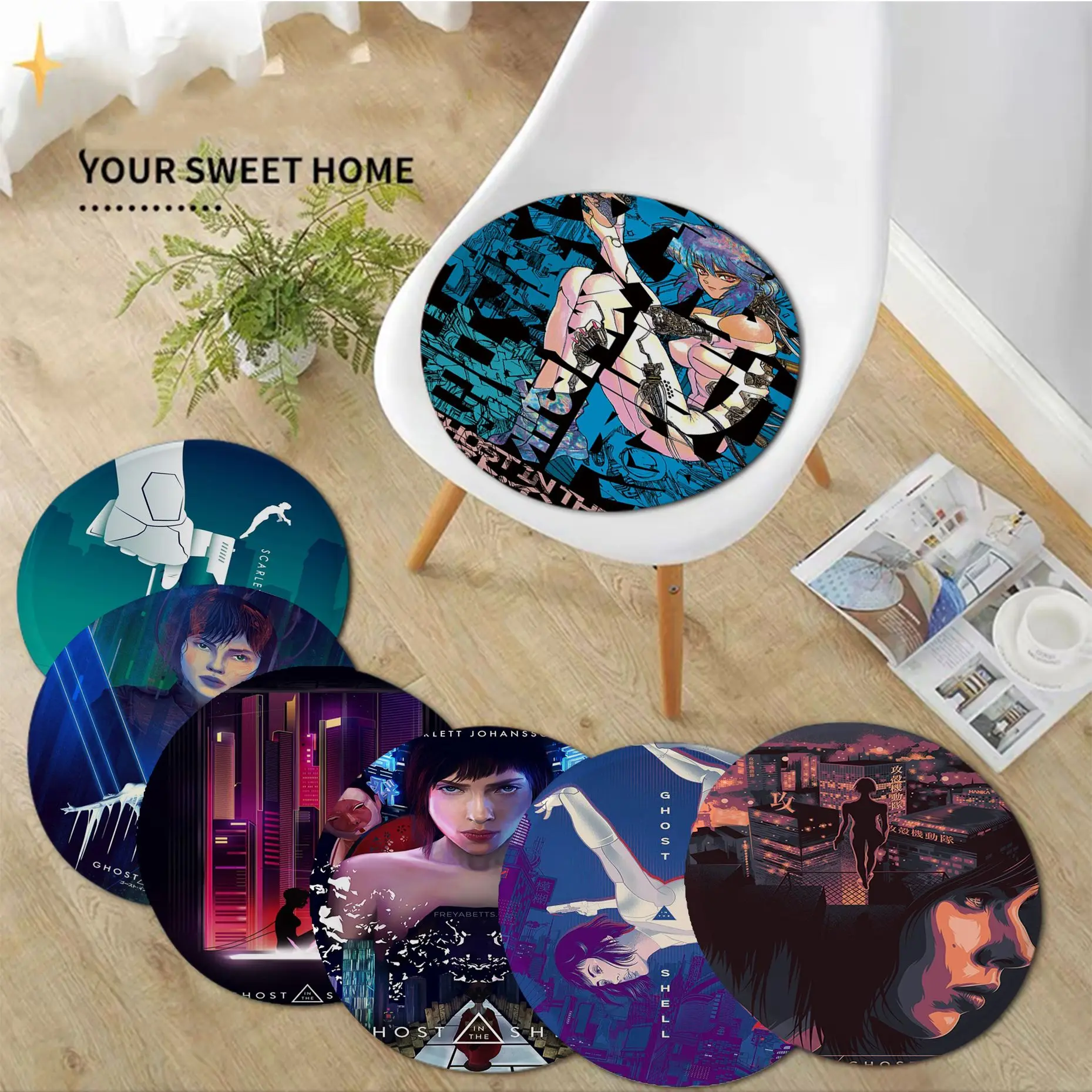 

Ghost in the Shell Cushion Mat Tie Rope Chair Cushion Soft Office Car Seat Comfort Breathable 45x45cm Cushion Pads