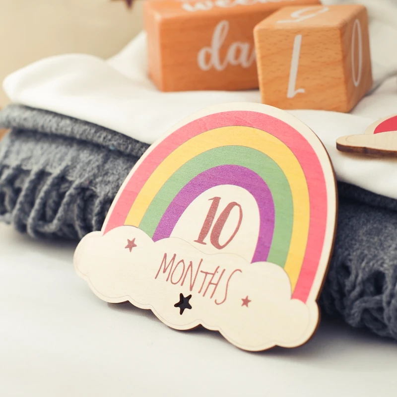 13pc Neugeborenen Fotografie Zubehör Holz Regenbogen 0 12 Monate Meilenstein Baby zubehör Neugeborene Fotografie Shooting Requisiten – Detail 7