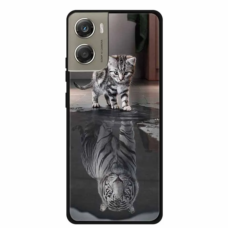Cute Cartoon Animal Soft Silicone Back Cover with Flower Design - Black