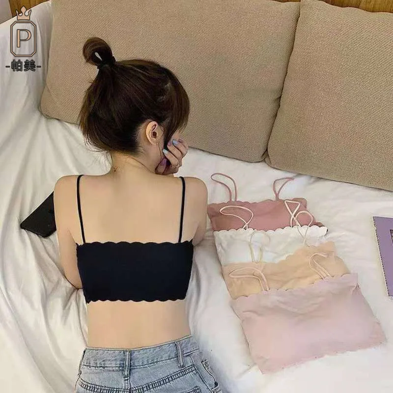 

One Word Camisole Bra Beauty Back Ice Silk Wrapped Chest Bandeau Student Small Chest Gathered Thin Underwear Woman