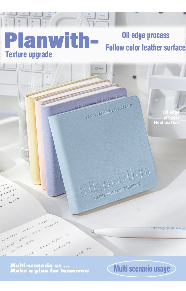 Planwith Pocket Notepad, gehobene quadratische weiche wasserdichte Pu Stitching Notebook, tragbare Gefühle Gedanken Inspirationen Organizer – Detail 9