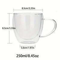 250ml Double Walled Glass Coffee Mugs Insulated Borosilicate Glass Coffee Cups with Handle for Cappuccino, Latte, Tea, Hot/Cold 6